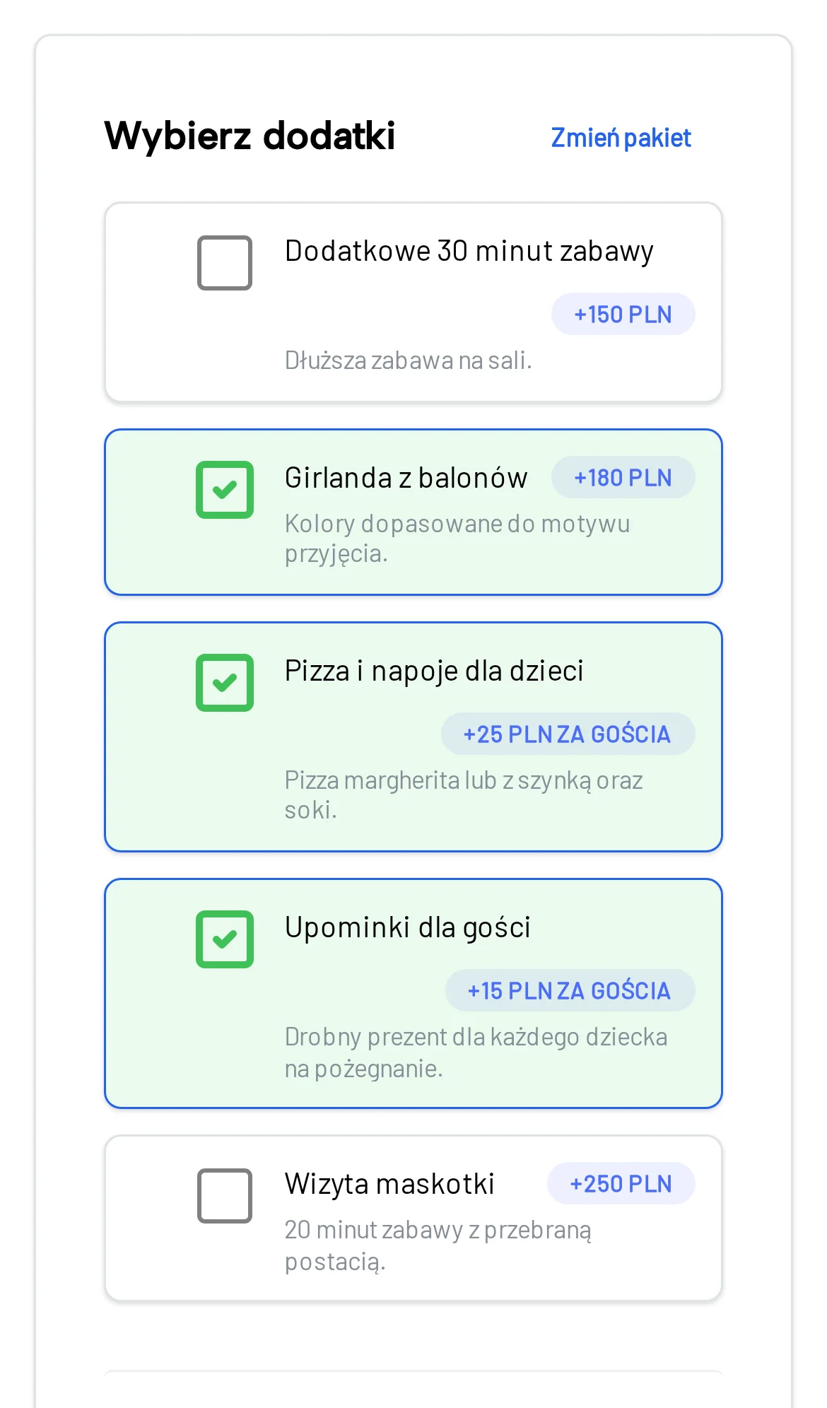 Wybór dodatków do urodzin: pizza, girlanda z balonów i upominki dla gości